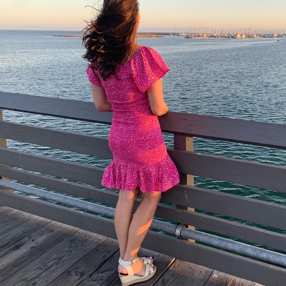 2 FOR $20 - WORN 2x - Pink Polka Dot Mini Scrunch Dress - Picture 2 of 3